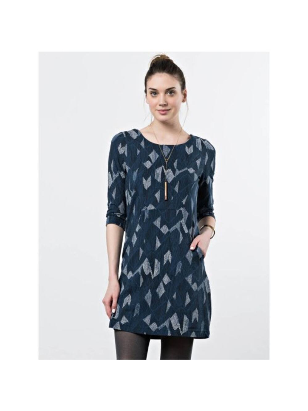Mata Traders Dress Geometric Print Lagenlook Organic Cotton Boho Blue Size S